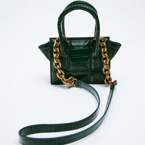 ZARA DARK GREEN ANIMAL PRINT MINI CROSSBODY BAG